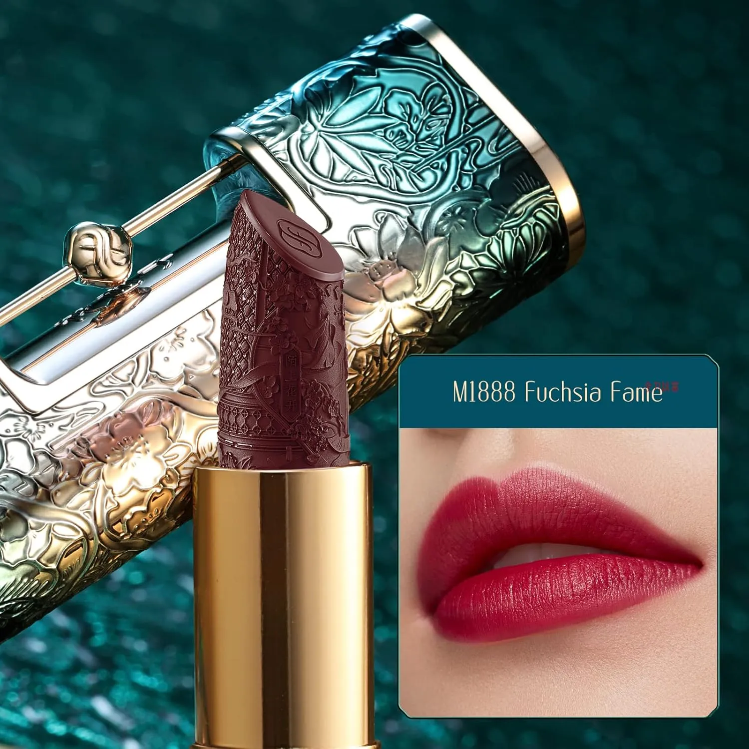 FLORASIS Blooming Rouge Love Lock Lipstick Long-Lasting Sculpting Lipstick Misty Matte Finish Lightweight Nourishing for Everyday Use (M1888 Fuchsia Fame)