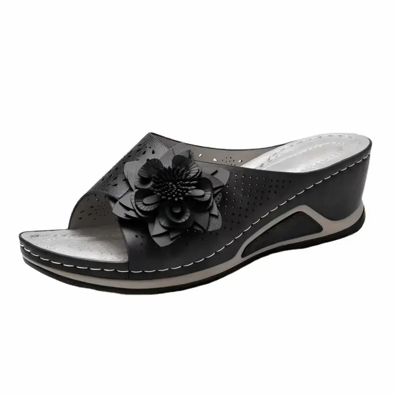 Flower Wedge Sandals with Cut-Out Embellishments