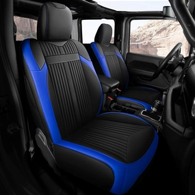 FREESOO Custom Seat Covers Full Set for Jeep Wrangler Seat Covers 4 Door JL 2018 2019 2020 2021 2022 2023 2024 2025 Rubicon Sahara Sport S Altitude Willys Unlimited, without Rear Cup Holder Black Blue