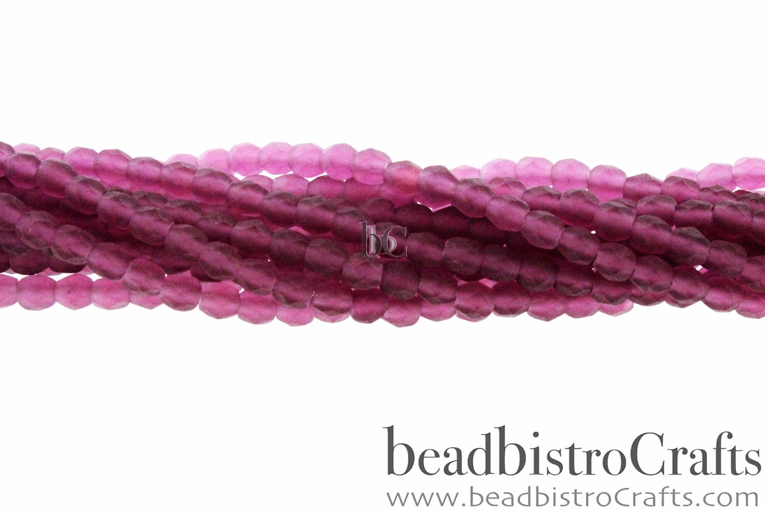 Frosted Fuchsia, 4mm Round Fire Polish Beads (50pcs)