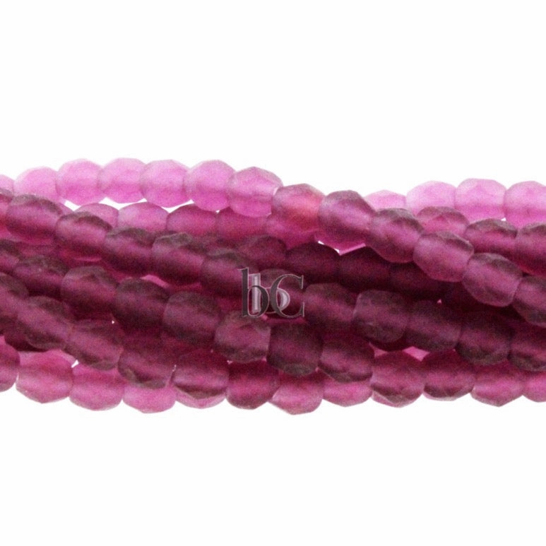 Frosted Fuchsia, 4mm Round Fire Polish Beads (50pcs)