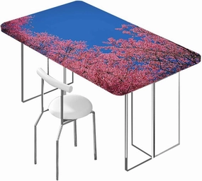 Fuchsia Blue Tablecloth Fitted Rectangle Clear Sky Sunny Day View Country Garden Elastic Edged Table Cover for Indoor Outdoor Patio Picnic Cherry Fits up 4 Foot Tables