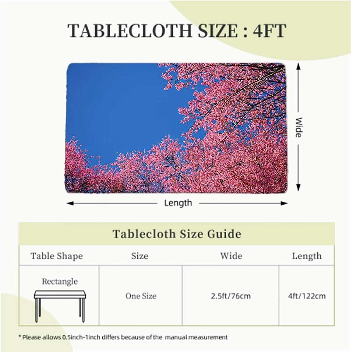 Fuchsia Blue Tablecloth Fitted Rectangle Clear Sky Sunny Day View Country Garden Elastic Edged Table Cover for Indoor Outdoor Patio Picnic Cherry Fits up 4 Foot Tables