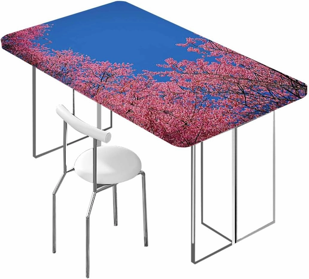 Fuchsia Blue Tablecloth Fitted Rectangle Clear Sky Sunny Day View Country Garden Elastic Edged Table Cover for Indoor Outdoor Patio Picnic Cherry Fits up 4 Foot Tables