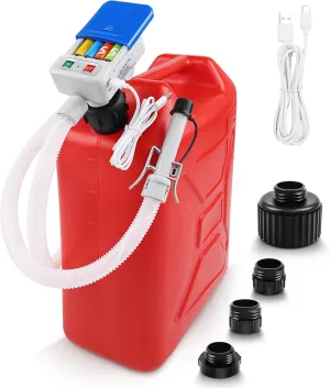 Fuel Transfer Pump 3.2 GPM, USB Type-C & AA Battery Powered, 51" Hose Portable Liquid Pump with Auto-Stop Sensor and 4 Tank Adapters, Fast & Safe for Gasoline & Diesel Oil （Blue）