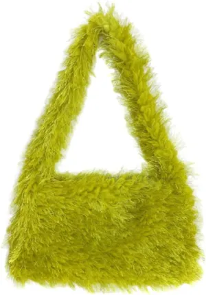 Fuzzy Tote Bag Y2K Fluffy Shoulder Bag Women Furry Purse Cute Plush Bag Ladies Faux Fur Tote Bag for Autumn Winter, Grass Green