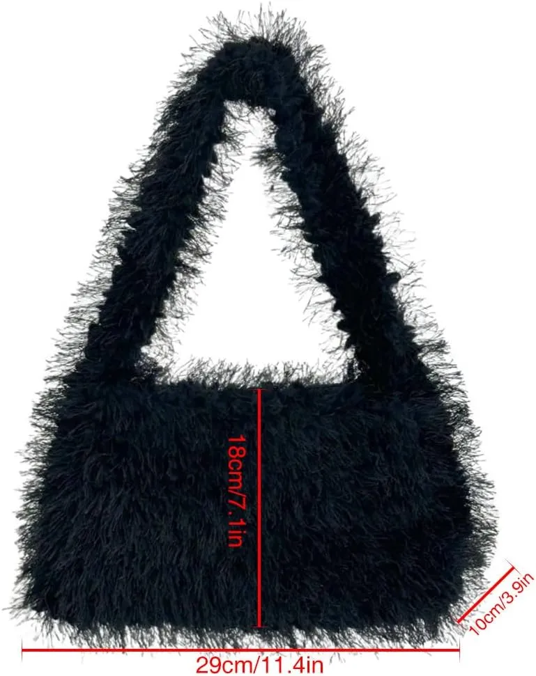 Fuzzy Tote Bag Y2K Fluffy Shoulder Bag Women Furry Purse Cute Plush Bag Ladies Faux Fur Tote Bag for Autumn Winter, Grass Green
