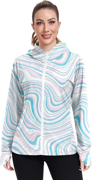 GAIGEO Pink Blue Liquid Fluid Wavy Women Jacket L UPF 50  Uv Protection Clothing Women, Cooling Lightweight Fabric