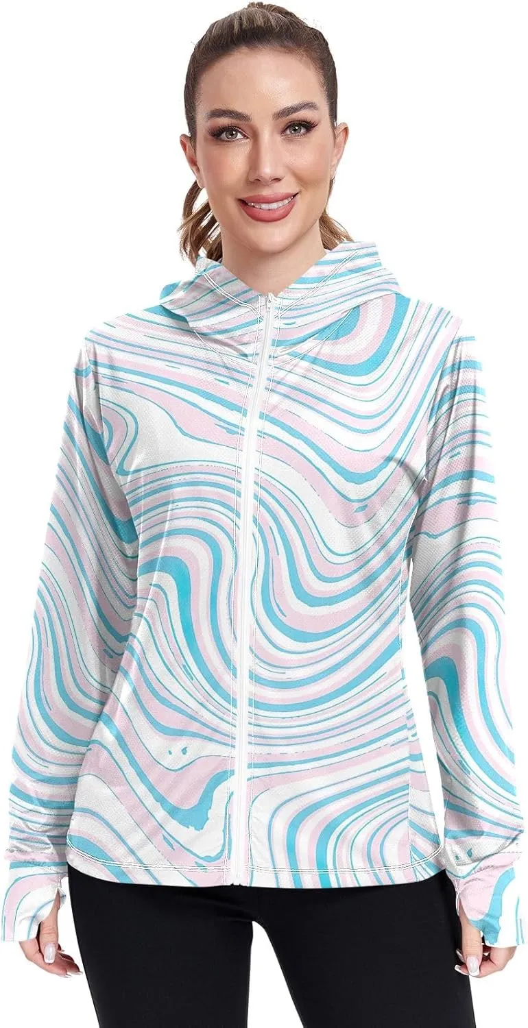 GAIGEO Pink Blue Liquid Fluid Wavy Women Jacket L UPF 50  Uv Protection Clothing Women, Cooling Lightweight Fabric