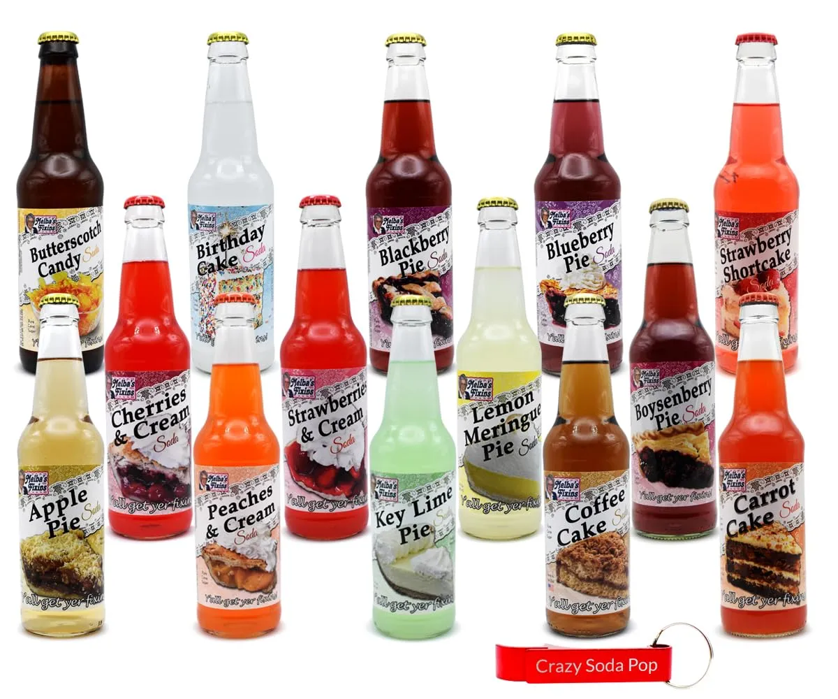 Generic Melba's Fixins Soda | 12 Pack of Unique Pie Flavored Soda Pop with Real Cane Sugar | 12 oz Glass Bottles in a Mixed 12 Pack Sampler with Crazy Soda Pop Bottle Opener