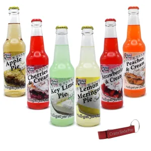 Generic Melba's Fixins Soda | 6 Pack of Unique Pie Flavored Soda Pop with Real Cane Sugar | 12 oz Glass Bottles in a Mixed 6 Pack Sampler with Crazy Soda Pop Bottle Opener