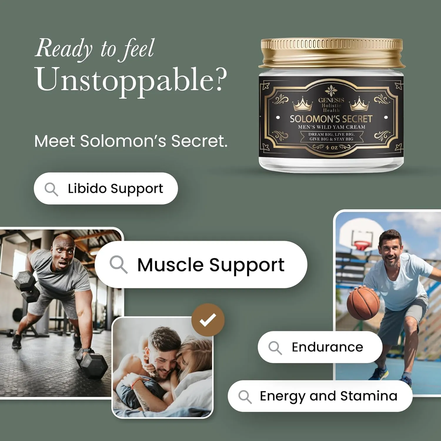 Genesis Solomon's Secret Men's Wild Yam Cream for Men – Organic Vitality Support, Non-Toxic, Made in the USA - Organic Formula, Safe & Gentle (2oz Jar)