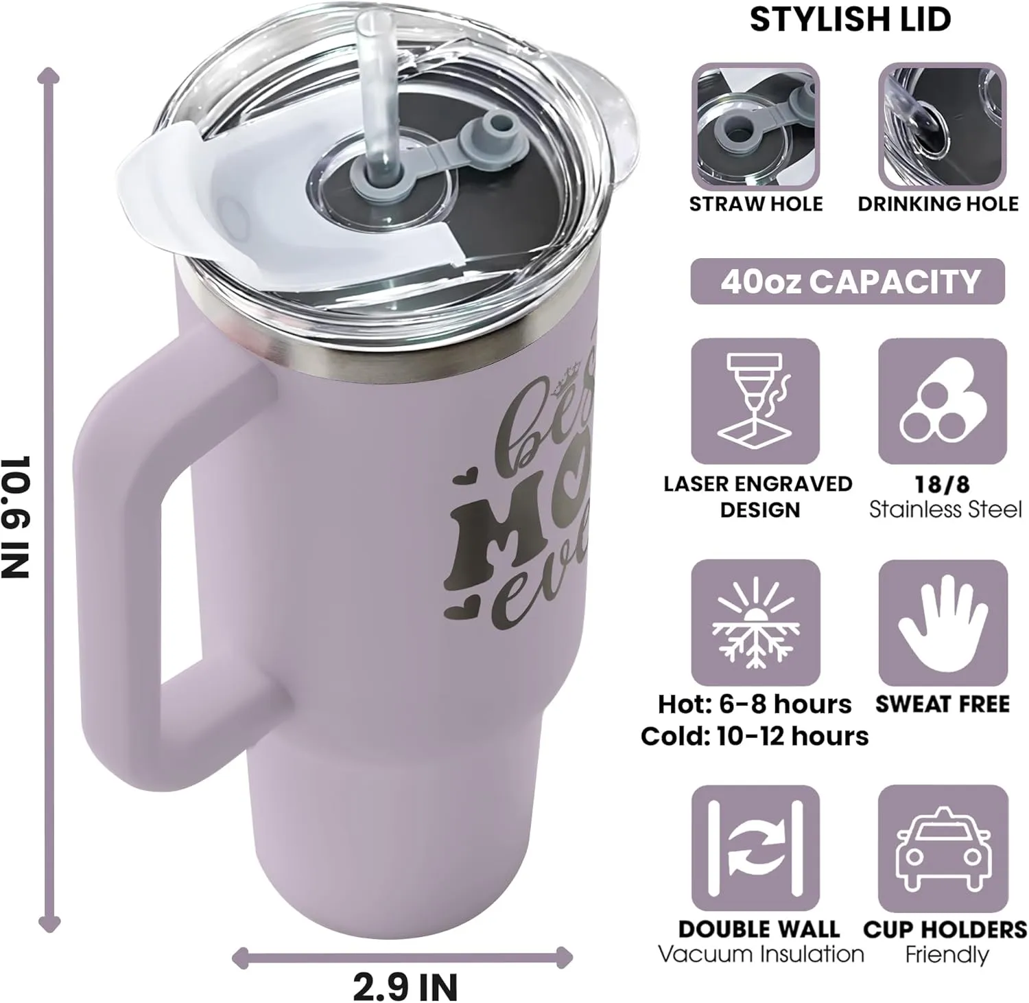 Gifts for Mom from Daughter, Son, Kids - Birthday, Valentines, Christmas, Mothers Day Gifts for Mom - Mama Mother Cup for Women - 40 Oz Purple Stainless Steel 2-sided Tumbler with Lid