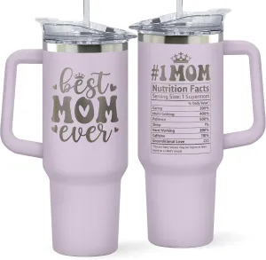 Gifts for Mom from Daughter, Son, Kids - Birthday, Valentines, Christmas, Mothers Day Gifts for Mom - Mama Mother Cup for Women - 40 Oz Purple Stainless Steel 2-sided Tumbler with Lid