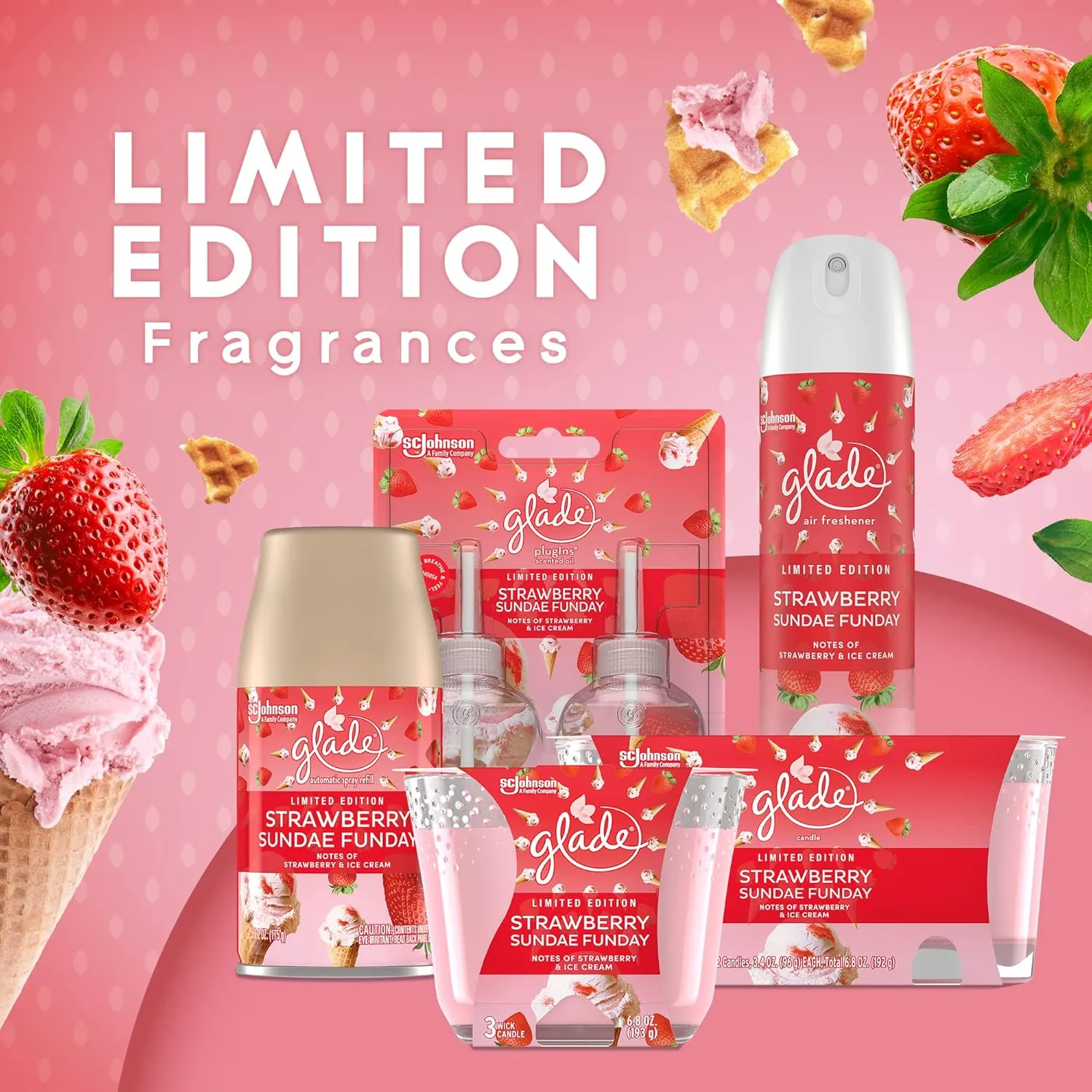 Glade PlugIns Refills Air Freshener, Scented and Essential Oils for Home and Bathroom, Strawberry Sundae Funday, 3.35 Fl Oz, 5 Count
