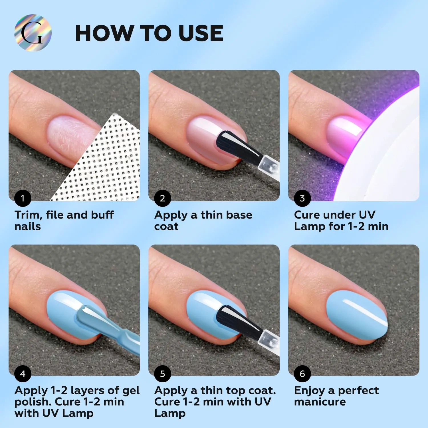 GLOSS HEMA Free Gel Polish Set | 6 Pcs Pastel Gel Nail Polish with Beige, Light Purple, Cream, Light Green, Mint & Baby Blue Colors, Soak Off UV LED Gel Polish, Nail Art Gel, DIY Nail Gifts for Girls