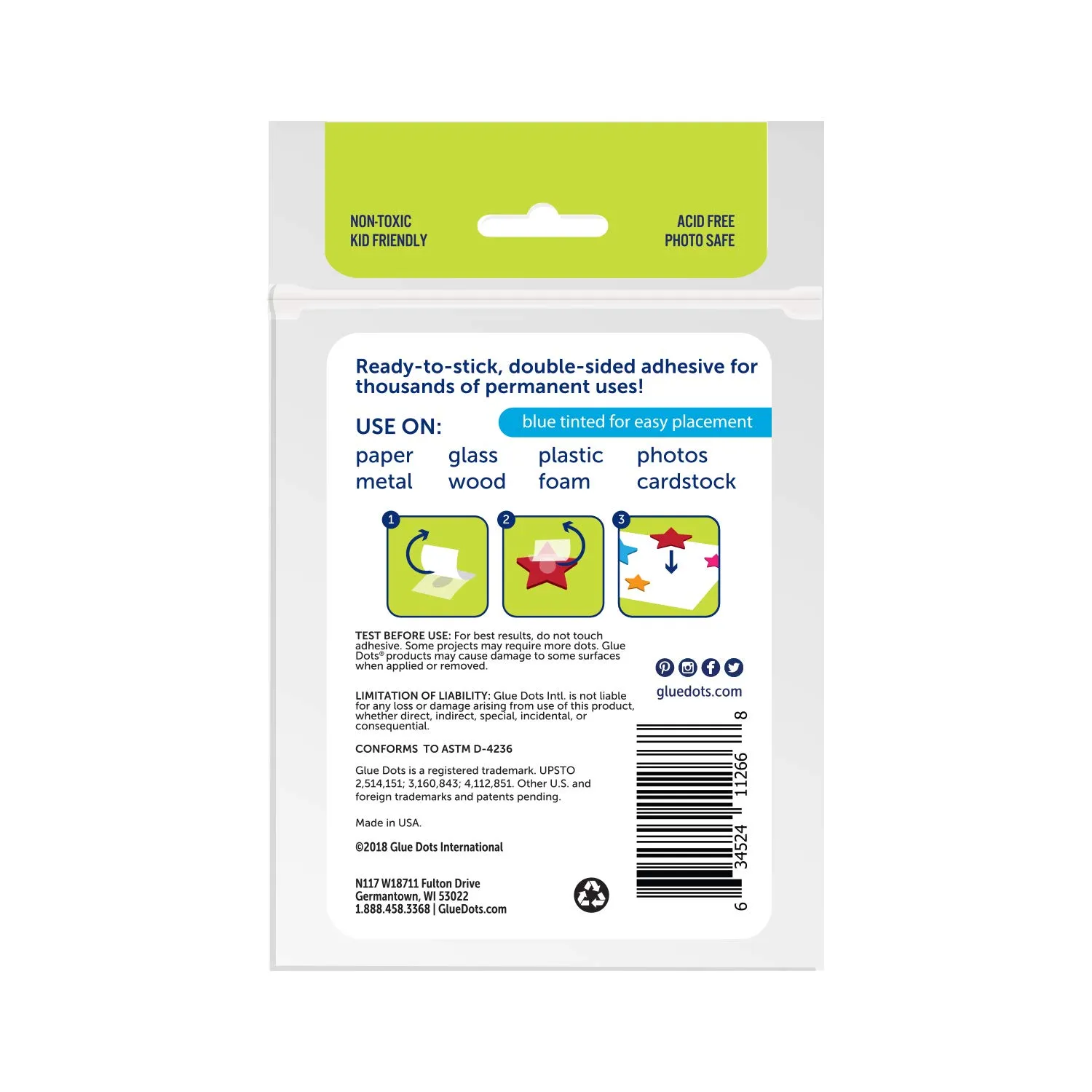 Glue Dots Double-Sided Permanent Dots, 6 Pack, 1/2'', Blue Tint, Pack of 360 (OF111PERM-AMZ)