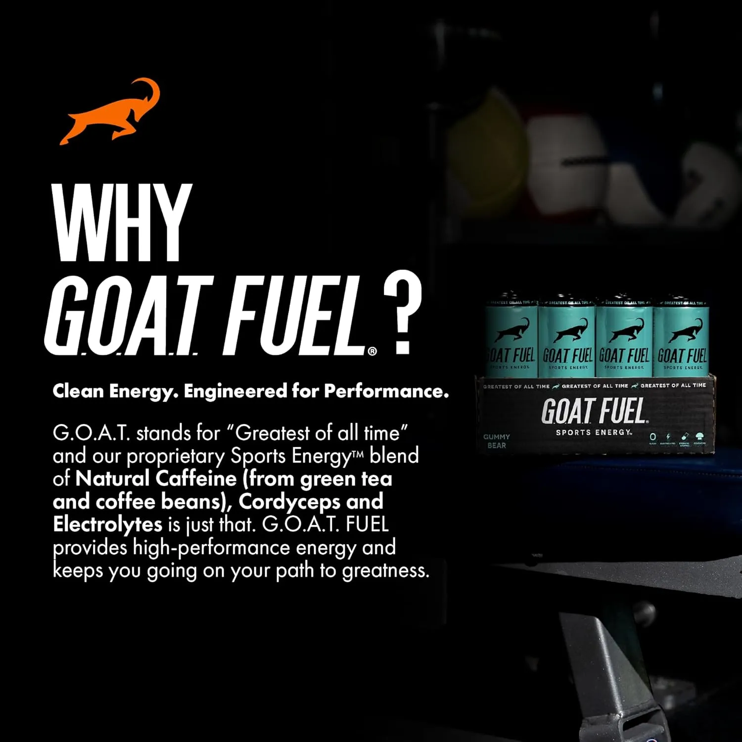G.O.A.T. Fuel Energy Drink, Co-Founded by Jerry Rice, Natural Caffeine, Electrolytes, BCAAs, Cordyceps Mushrooms & Antioxidants, Light Carbonation Pre Workout, 12 Pack, 12 FL Oz, Gummy Bear