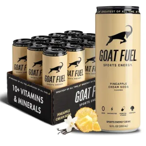 G.O.A.T. Fuel Energy Drink, Co-Founded by Jerry Rice, Natural Caffeine, Electrolytes, BCAAs, Cordyceps Mushrooms & Antioxidants, Light Carbonation Pre Workout, 12 Pack, 12 FL Oz, Pineapple Cream Soda