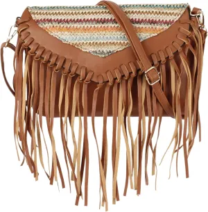 Goclothod Women Hippie Fringe Tassel Suede Hobo Shoulder Bag Vintage Messenger Crossbody Handbag