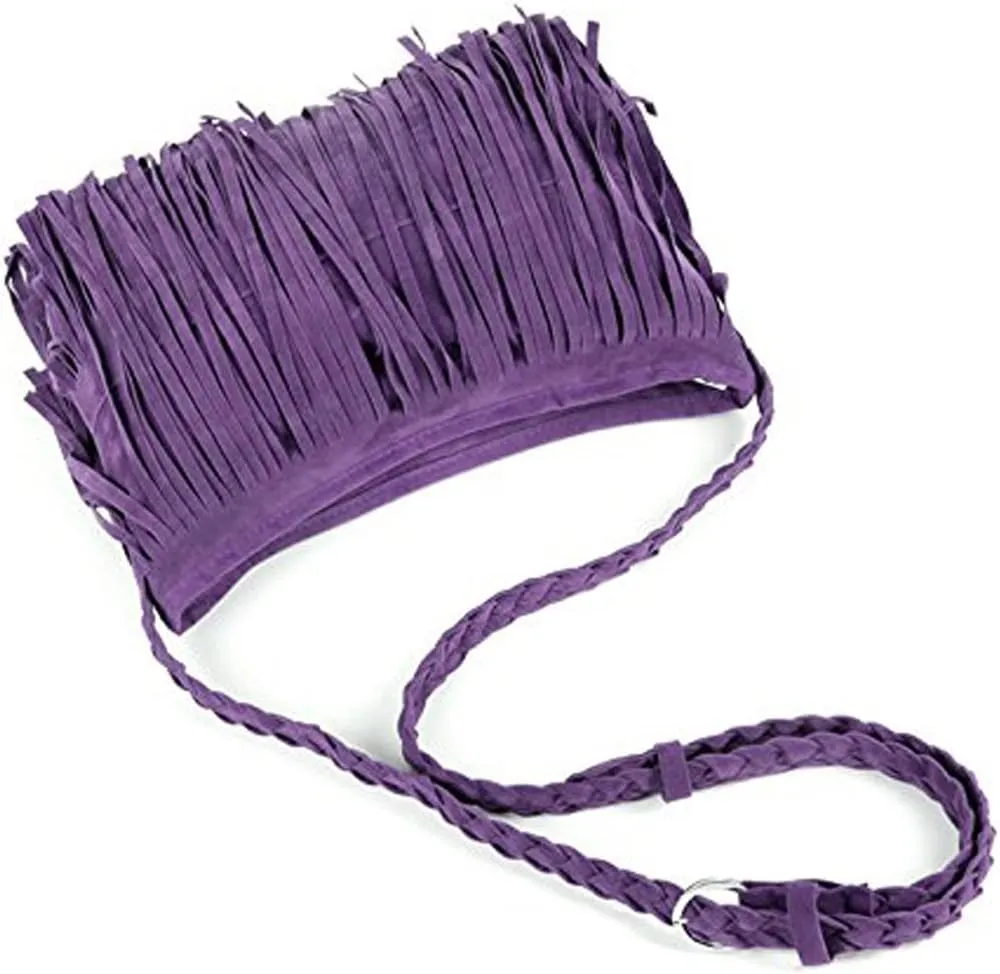 Goclothod Women Hippie Fringe Tassel Suede Hobo Shoulder Bag Vintage Messenger Crossbody Handbag