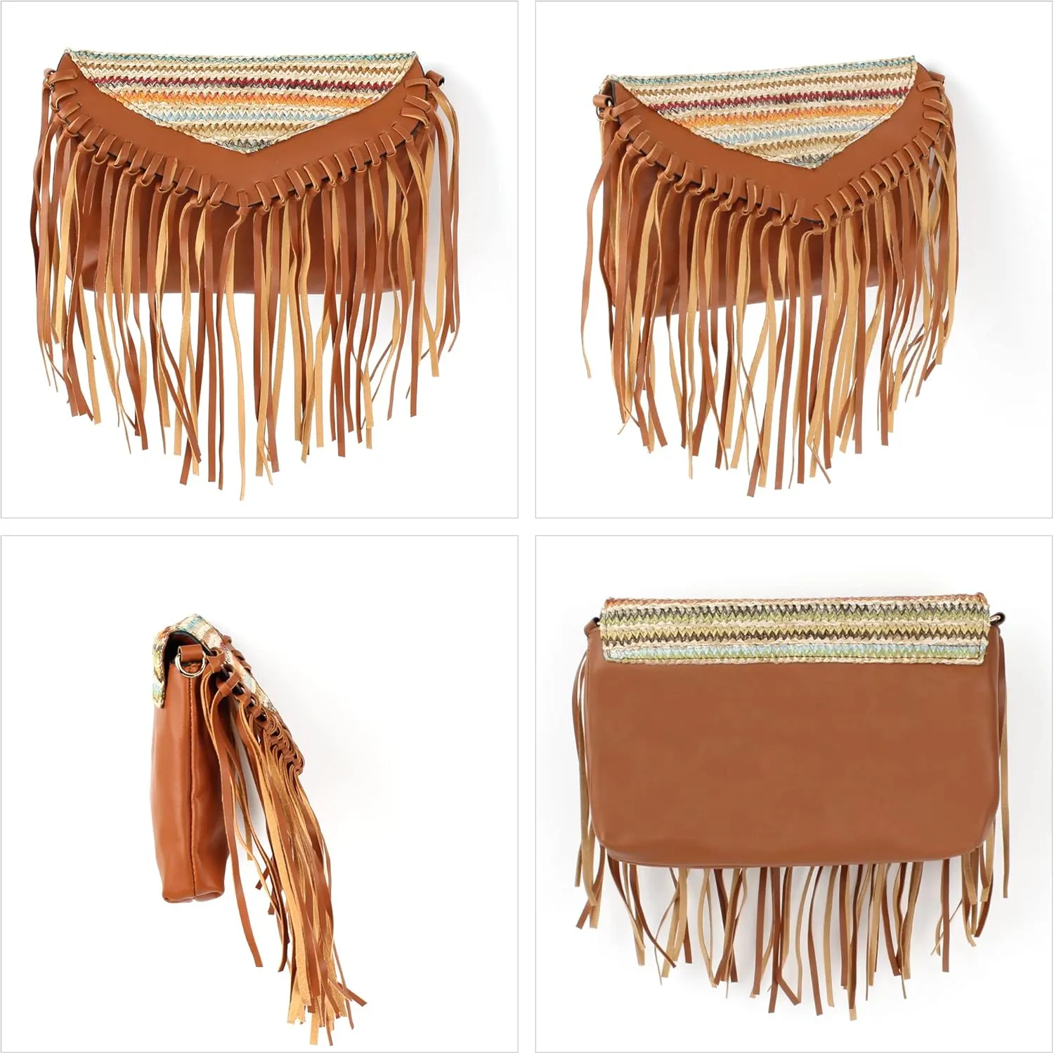 Goclothod Women Hippie Fringe Tassel Suede Hobo Shoulder Bag Vintage Messenger Crossbody Handbag