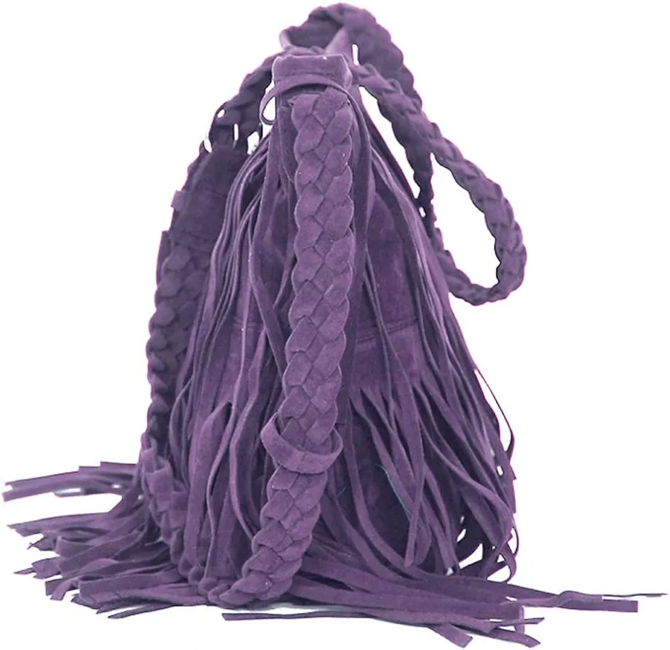 Goclothod Women Hippie Fringe Tassel Suede Hobo Shoulder Bag Vintage Messenger Crossbody Handbag