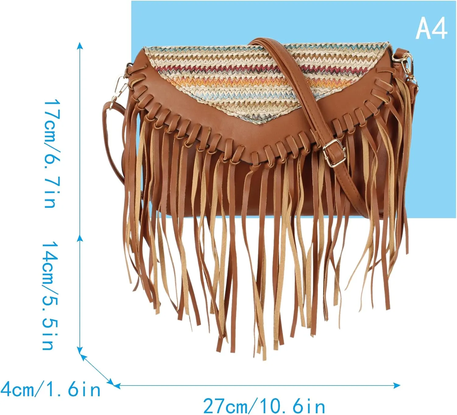 Goclothod Women Hippie Fringe Tassel Suede Hobo Shoulder Bag Vintage Messenger Crossbody Handbag