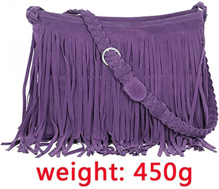 Goclothod Women Hippie Fringe Tassel Suede Hobo Shoulder Bag Vintage Messenger Crossbody Handbag