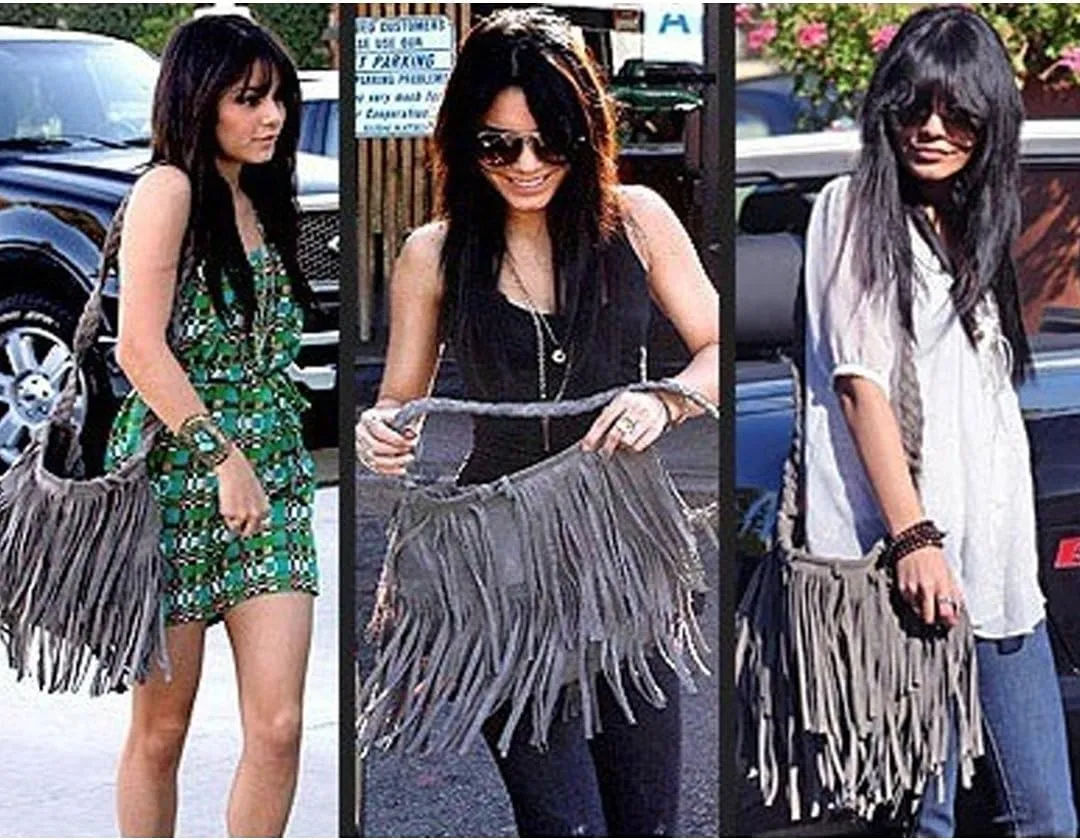 Goclothod Women Hippie Fringe Tassel Suede Hobo Shoulder Bag Vintage Messenger Crossbody Handbag