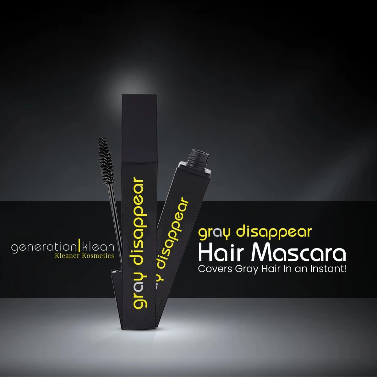 Gray Disappear | Hair Mascara | Instantly Cover Gray Hair, Root Touch-Up, Paraben, Sulfate and Glycol Free, Extra Thick Brush for Maximum Coverage (Dark Brown/Fudge)