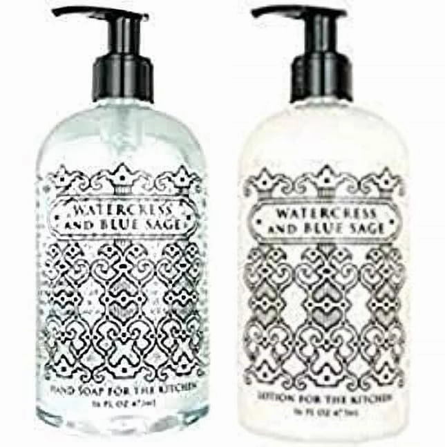 Greenwich Bay Kitchen Collection WATERCRESS & BLUE SAGE Scented Liquid Hand Soap & Lotion Combo with Shea Butter - 16 fl oz Pump Bottles