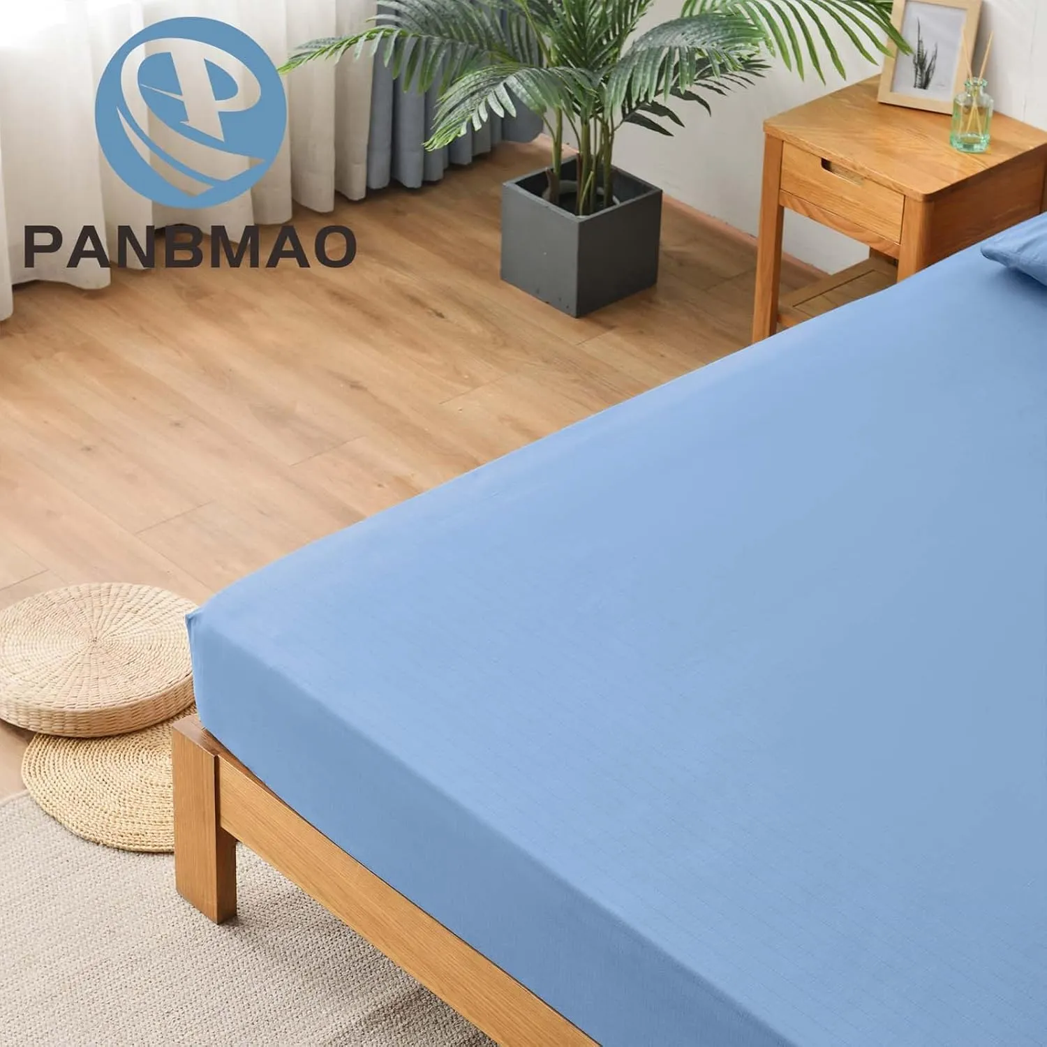 Grounding Sheets King Deep Pocket Organic Cotton with Silver Fiber, Earth Grounding Fitted Sheet with Grounding Cord (Placid Blue, King - 76"x80"x15")