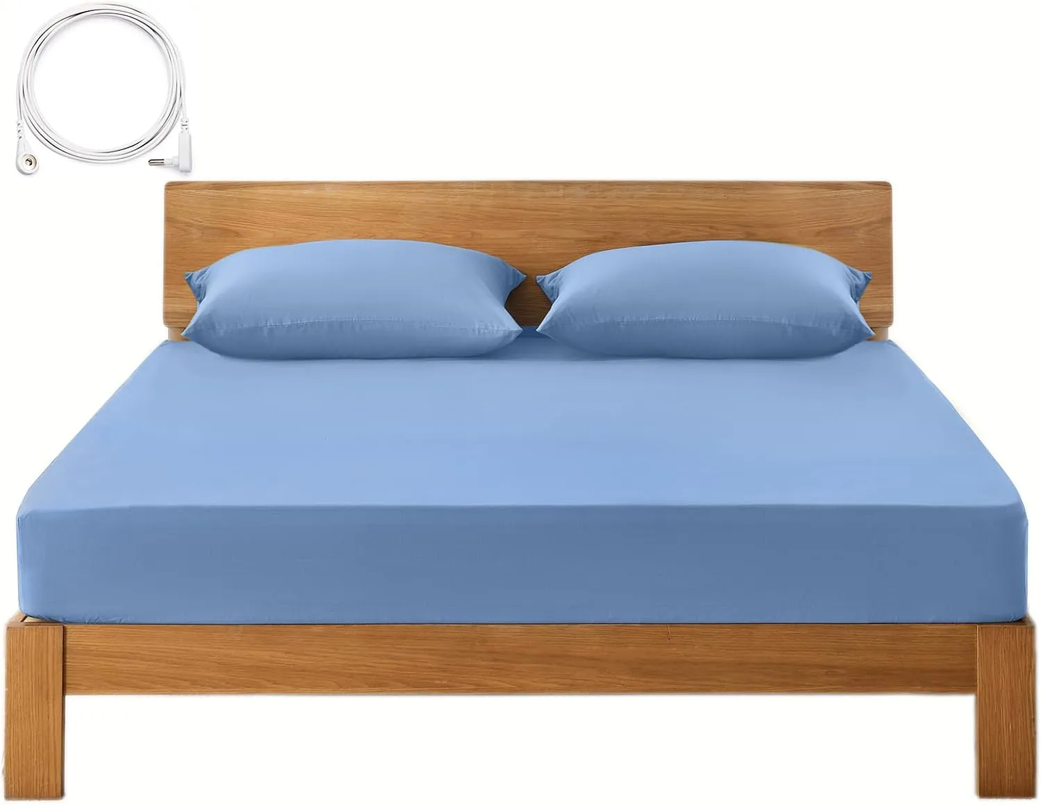 Grounding Sheets King Deep Pocket Organic Cotton with Silver Fiber, Earth Grounding Fitted Sheet with Grounding Cord (Placid Blue, King - 76"x80"x15")