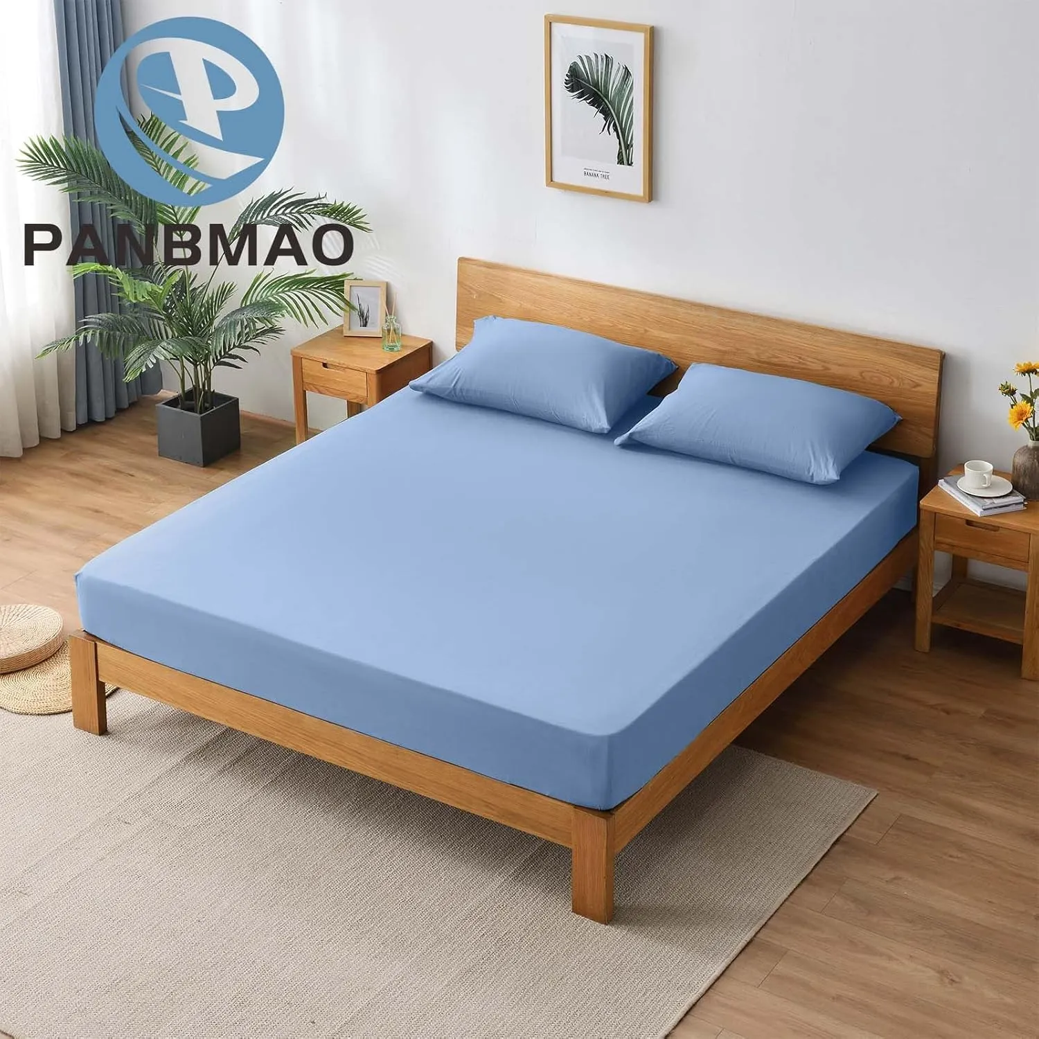 Grounding Sheets King Deep Pocket Organic Cotton with Silver Fiber, Earth Grounding Fitted Sheet with Grounding Cord (Placid Blue, King - 76"x80"x15")