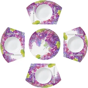 Hand-Painted Purple Grapes Round Table Placemats Set of 5 Wedge Shaped Place Mat Washable Heat Resistant Table Mats for Dining Table