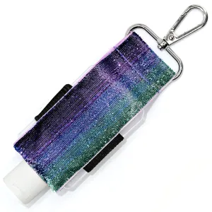 Hand Sanitizer Holder With Refillable Container - Textured Purple and Teal Sparkle - 2 Ounce Travel Size - Swivel Clip For Backpack, Purse or Keychain - Handmade by Green Acorn Kitchen