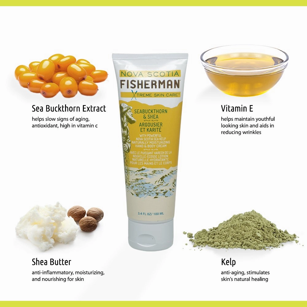 Hand and Body Cream, Naturally Moisturizing, Vegan Friendly, with Nova Scotia Sea Kelp, No Artificial Ingredients, Plant-Based Body Care (Seabuckthorn and Shea, 3.4 oz.)