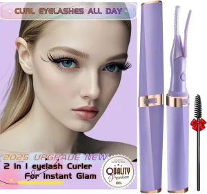 Heated Eyelash Curler - 2 in 1 Clip-Type Eyelash Curler - Electric Eyelash Curler Rechargeable for 24H Long Lasting, 3 Heating Modes, 8S Fast Heating, Makeup Tool Gifts for Women Girls, Purple-A0D