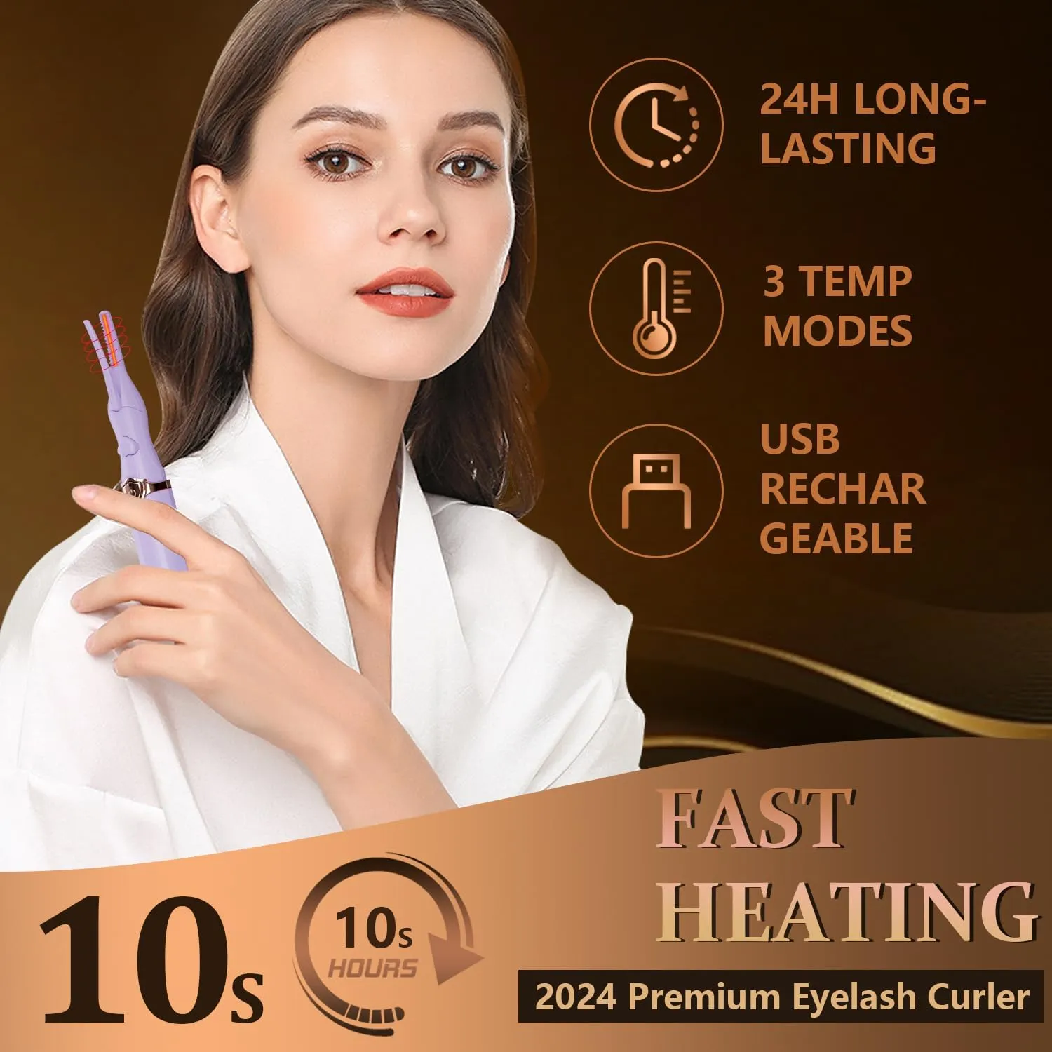 Heated Eyelash Curler - Fast Heat up in 8s - 3 Heat Modes with USB Rechargeable - Electric Eyelash Curler - Natural Curling 24 Hours Long Lasting - Anti-Burn Eyelid, Purple CA