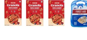 H‑E‑B Triple Berry Granola 15.3 oz(Pack of 3) with free first aid kit