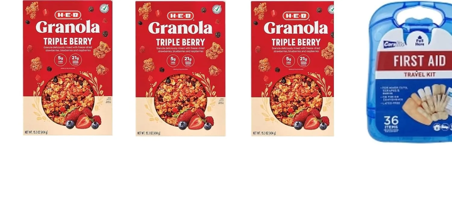 H‑E‑B Triple Berry Granola 15.3 oz(Pack of 3) with free first aid kit
