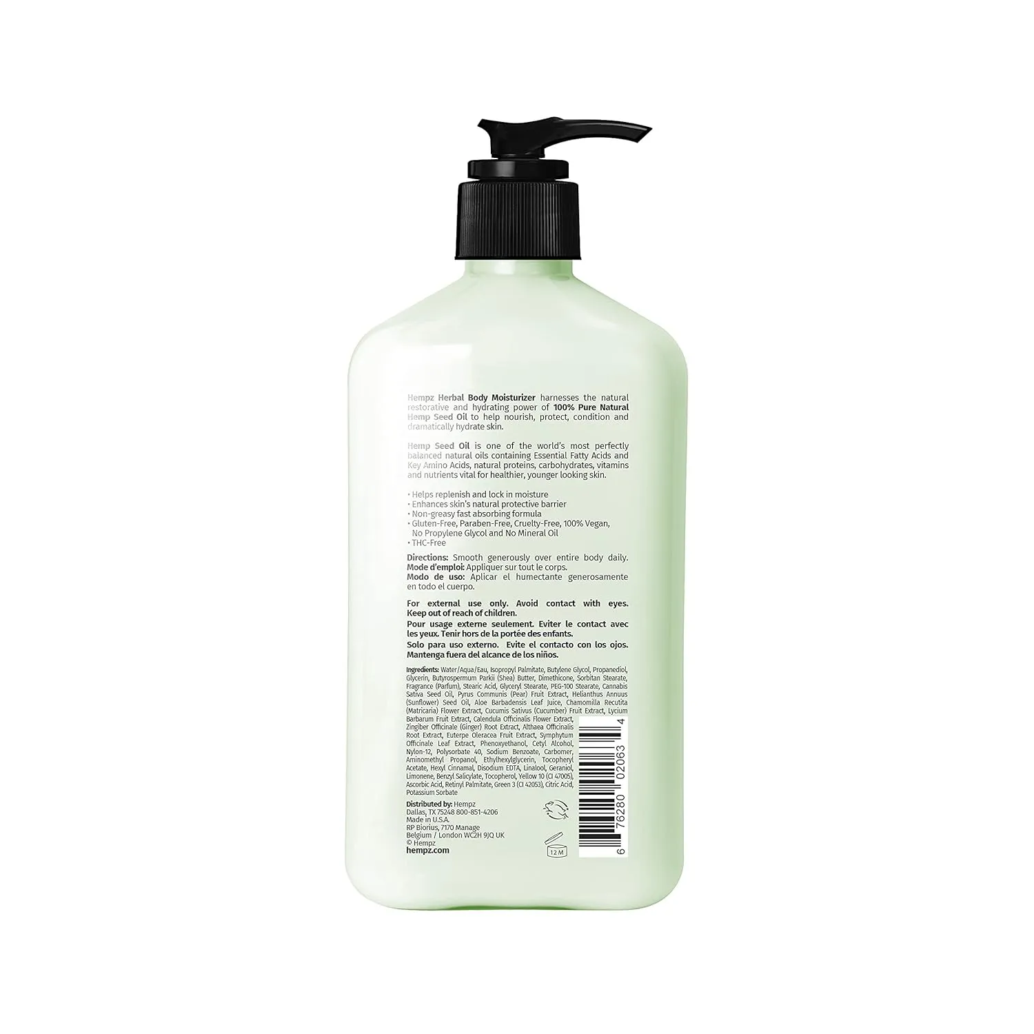 HEMPZ Body Lotion - Green Tea & Asian Pear Daily Moisturizing Cream, Shea Butter Body Moisturizer - Skin Care Products, Hemp Seed Oil - Large