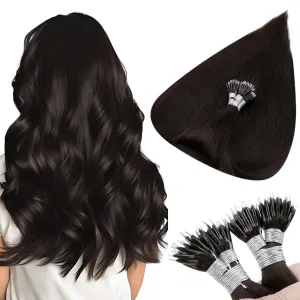 Hetto Nano Ring Hair Extensions Real Human Hair Darkest Brown Nano Bead Hair Extensions Human Hair Brown Straight Hair 14-16 Inch 100G 100S