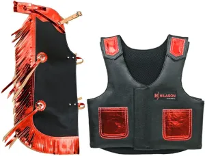 HILASON Junior Youth Bull Riding Pro Rodeo Leather Protective Vest Chaps Black with Purple | Bull Riding Chaps | Leather Vest