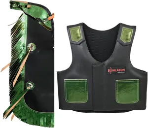 HILASON Junior Youth Bull Riding Pro Rodeo Leather Protective Vest Chaps Black with Purple | Bull Riding Chaps | Leather Vest