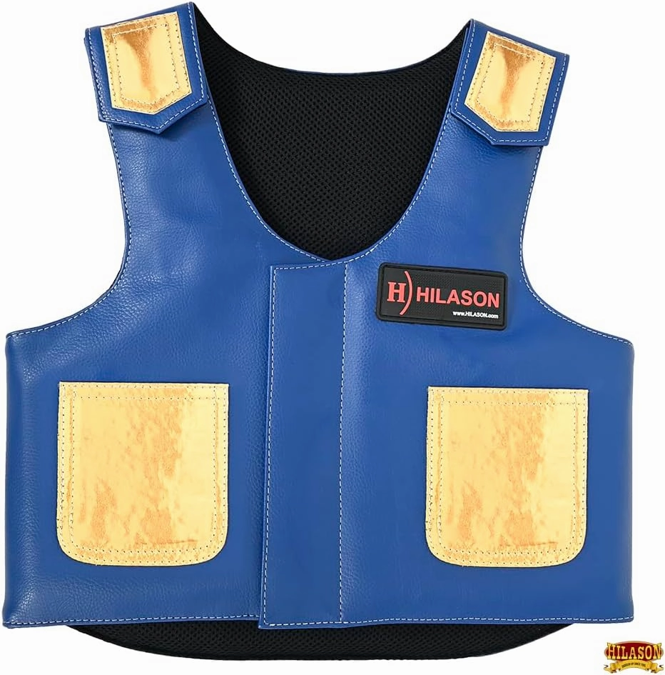HILASON Junior Youth Bull Riding Pro Rodeo Leather Protective Vest Chaps Black with Purple | Bull Riding Chaps | Leather Vest