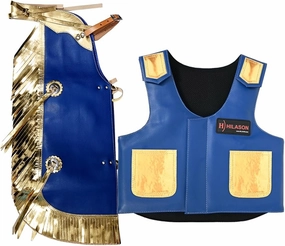 HILASON Junior Youth Bull Riding Pro Rodeo Leather Protective Vest Chaps Black with Purple | Bull Riding Chaps | Leather Vest