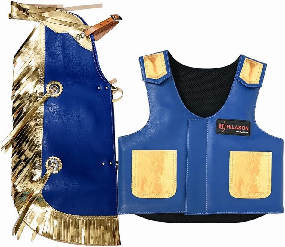 HILASON Junior Youth Bull Riding Pro Rodeo Leather Protective Vest Chaps Black with Purple | Bull Riding Chaps | Leather Vest