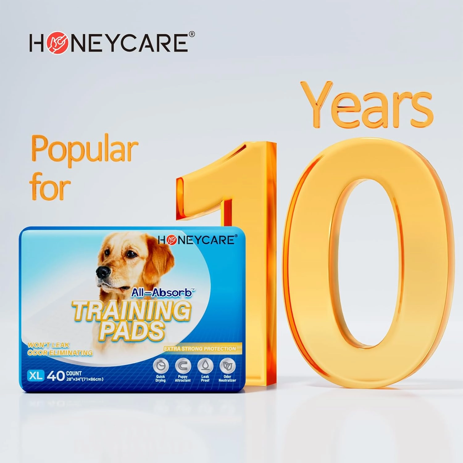HONEY CARE All-Absorb, X-Large 28" x 34", 40 Count, Dog and Puppy Training Pads, Ultra Absorbent and Odor Eliminating, Leak-Proof 5-Layer Potty Training Pads with Quick-Dry Surface, Blue